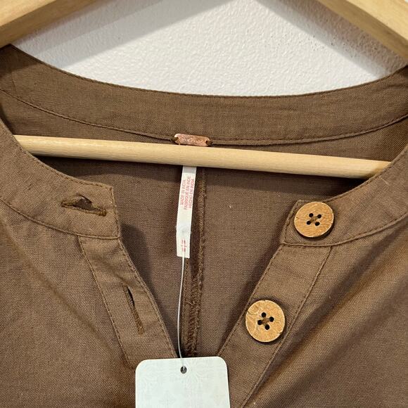 Free People Leyla Romper NWT Size M Linen Cotton Blend Tan Beachy Oversized - Picture 6 of 12